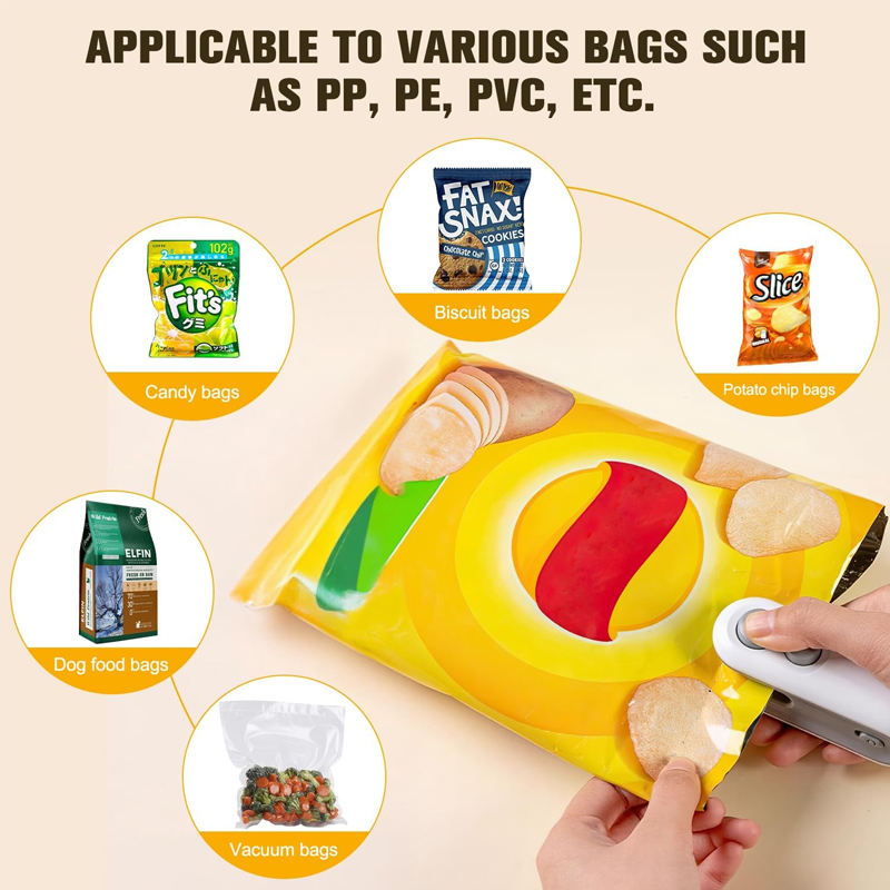 Handheld USB Rechargeable Mini Clip Bag Sealing Machine Food Plastic Bag Sealer Heat Seal with Cutter Portable Vacuum Sealer