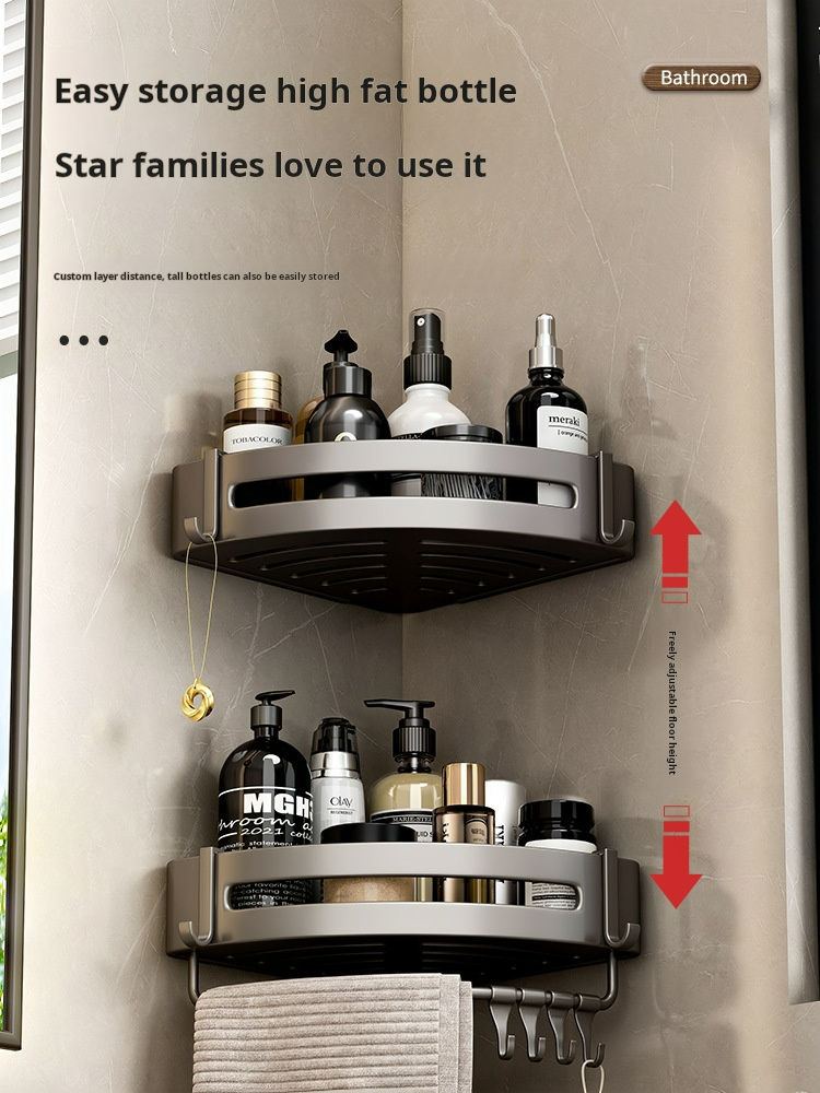 Bathroom storage rack space aluminum triangle wall corner wall mounted punch-free light luxury toilet storage
