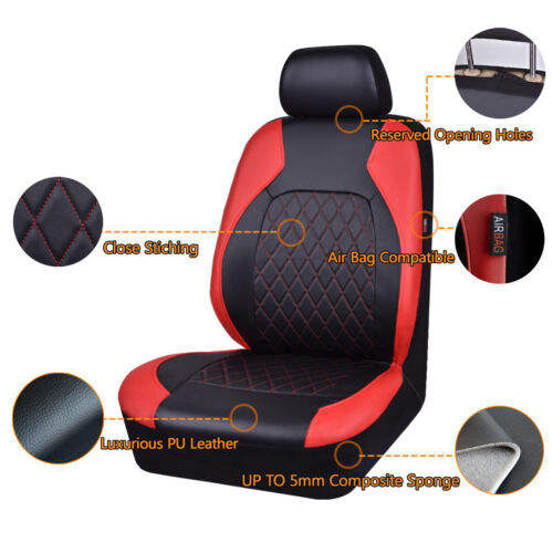 Deluxe All-Season Quilted Faux Leather Car Seat Covers - Comfy Sponge-Padding, Universal Fit for 5 Seat