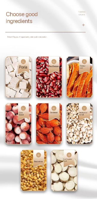 Five-finger honeysuckle and poria tea helps regulate the spleen, dispels dampness, calms the mind, soothes the nerves, strengthens the qi, and nourishes the lungs.(5g*30)