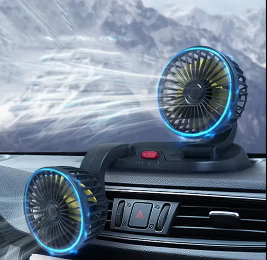 Hot Selling Double Head Adjustable USB 360 Degree Rotating Car Cooling Fan