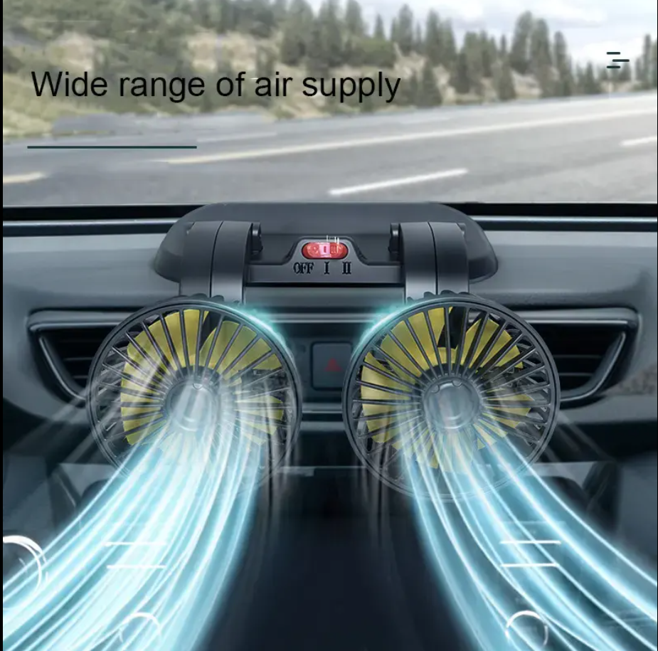 Hot Selling Double Head Adjustable USB 360 Degree Rotating Car Cooling Fan