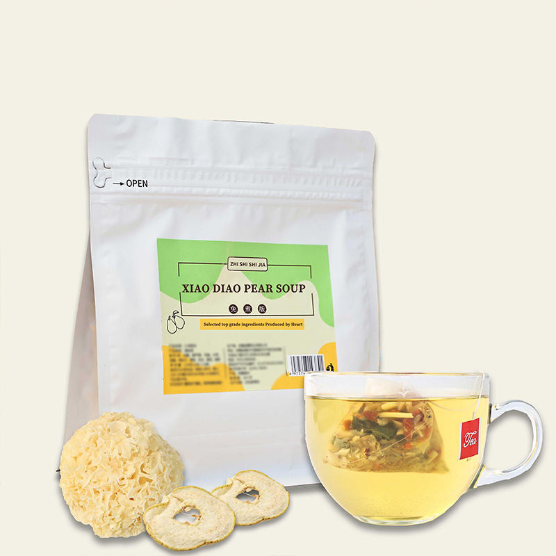 Organic Xiao Diao Pear Soup Tea Bag Herbal Blended Sachet Relieves Cough Soothes Throat Aids Digestion