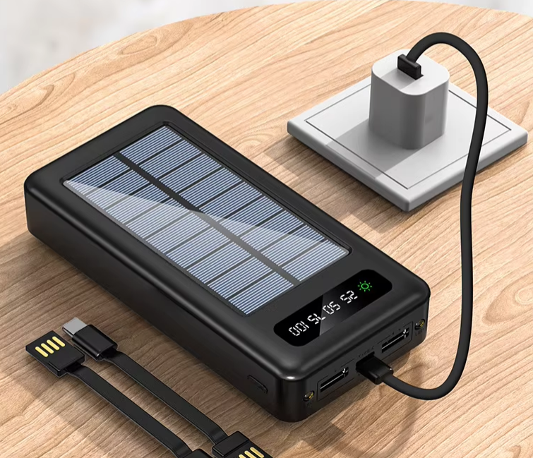 Solar Power Bank Large Capacity 20000 mAh Portable Fast Charging Outdoor Power Bank with Cable