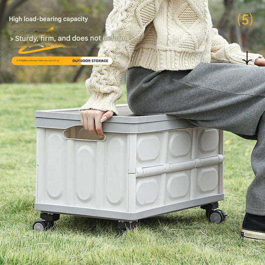 Car trunk storage box, outdoor camping storage box, folding camping organizer with wooden lid, picnic storage box