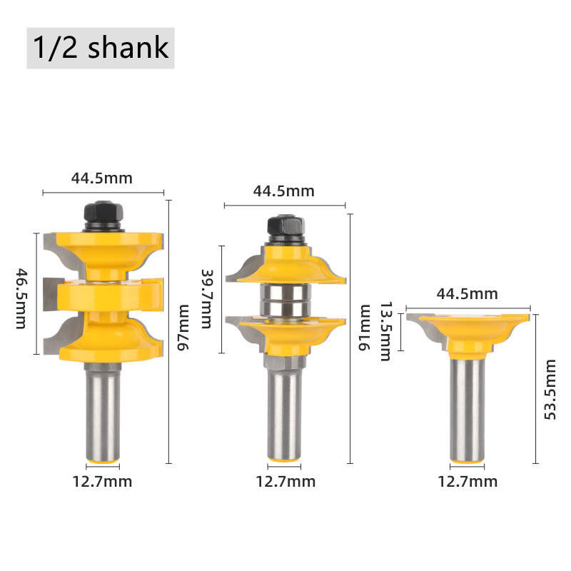 High-Precision 1/2-Inch Shank Door Frame Mortise and Tenon Cutter Set – 3 Pieces