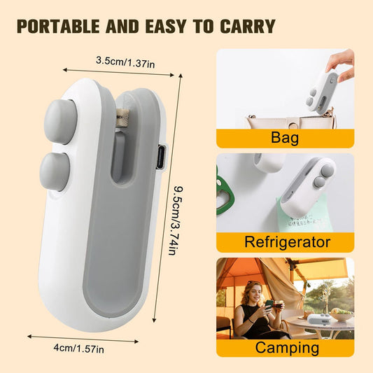 Handheld USB Rechargeable Mini Clip Bag Sealing Machine Food Plastic Bag Sealer Heat Seal with Cutter Portable Vacuum Sealer