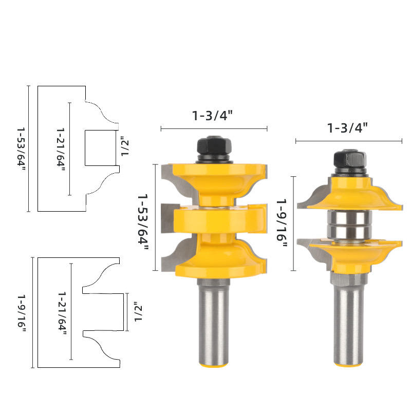 High-Precision 1/2-Inch Shank Door Frame Mortise and Tenon Cutter Set – 3 Pieces