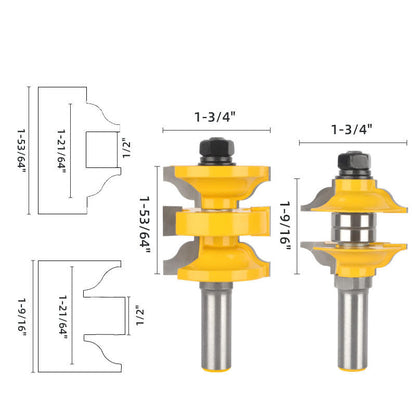 High-Precision 1/2-Inch Shank Door Frame Mortise and Tenon Cutter Set – 3 Pieces