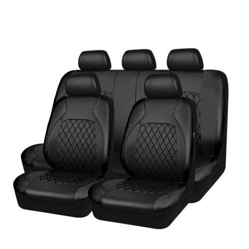 Deluxe All-Season Quilted Faux Leather Car Seat Covers - Comfy Sponge-Padding, Universal Fit for 5 Seat