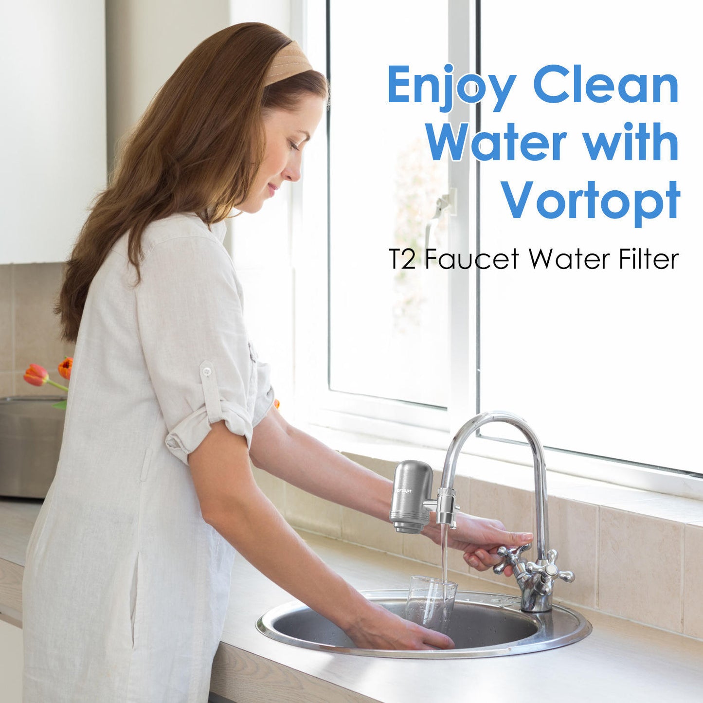 Food grade 304 stainless steel filter household activated carbon tap water purifier adsorbs residual chlorine durable