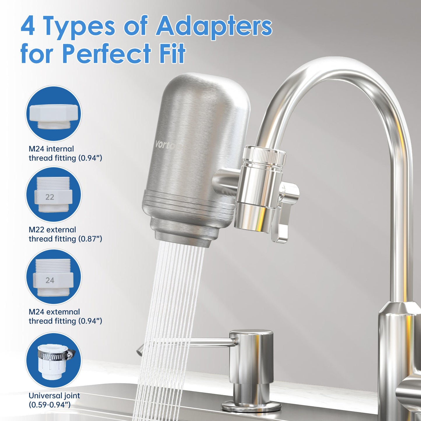 Food grade 304 stainless steel filter household activated carbon tap water purifier adsorbs residual chlorine durable