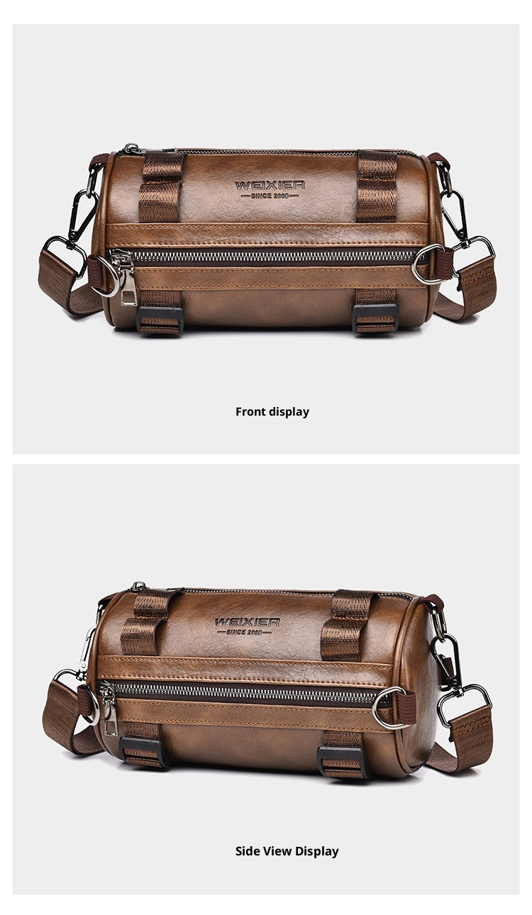 Trendy Leather Crossbody Bag, Large Capacity, Casual Waterproof Shoulder Bag for Men