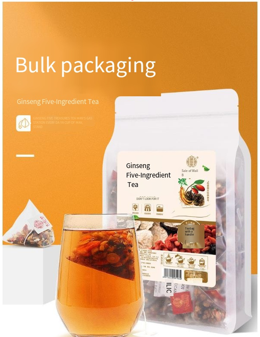 Ginseng Five Treasure Tea, Wolfberry, Mulberry, Red Date, Maca Combination Tea Bag. 50 bags per pack.
