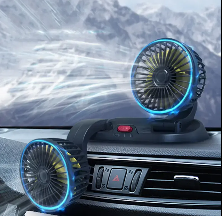 Hot Selling Double Head Adjustable USB 360 Degree Rotating Car Cooling Fan