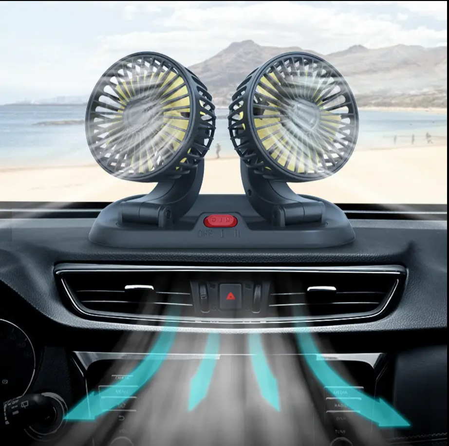Hot Selling Double Head Adjustable USB 360 Degree Rotating Car Cooling Fan