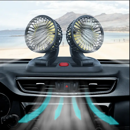 Hot Selling Double Head Adjustable USB 360 Degree Rotating Car Cooling Fan