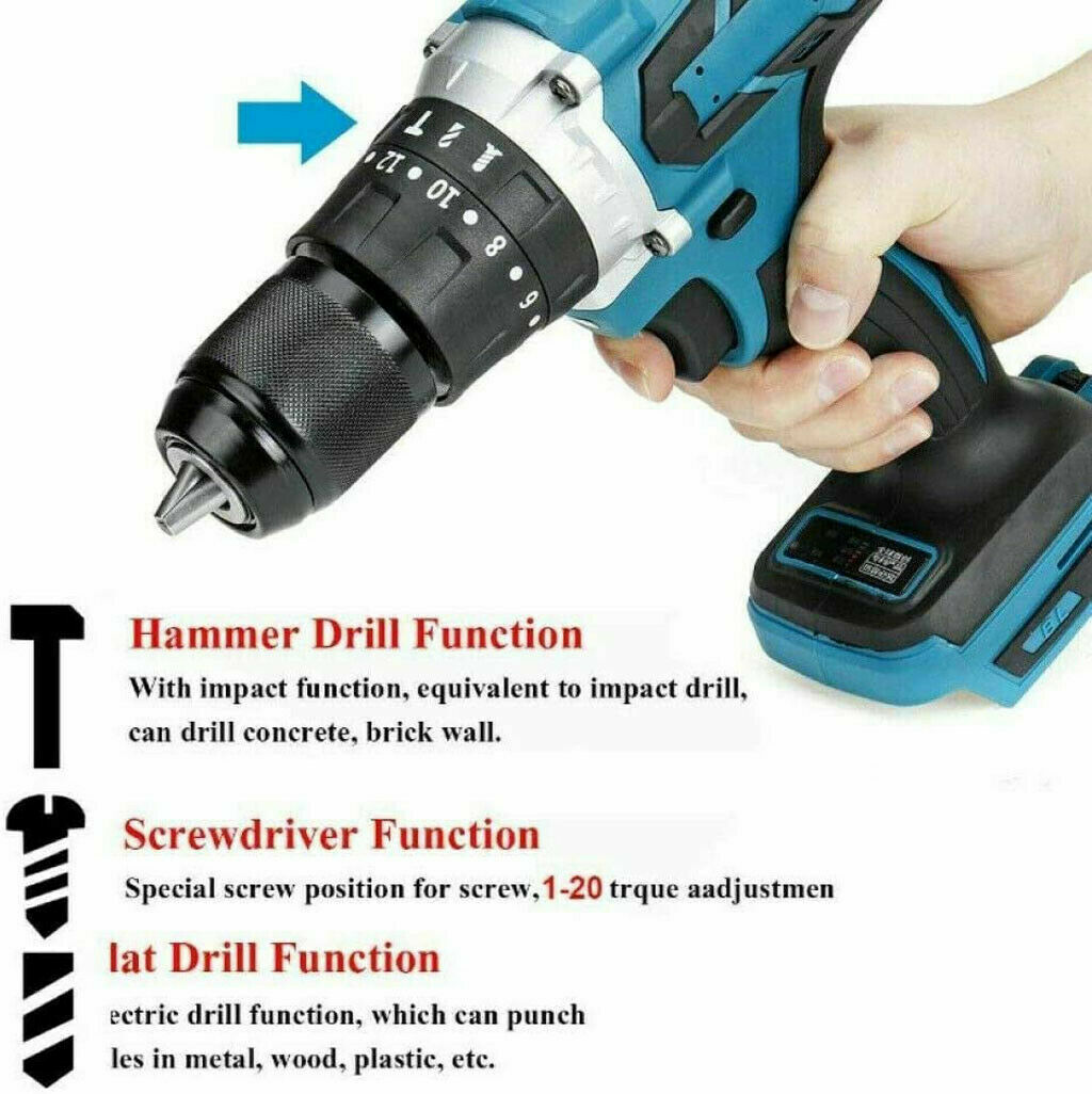 21V New Cordless Power Drill Driver with 24pcs Electric Screwdriver Set Impact Hammer For woodworking power tools power drills set