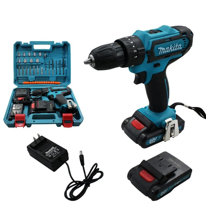 21V New Cordless Power Drill Driver with 24pcs Electric Screwdriver Set Impact Hammer For woodworking power tools power drills set