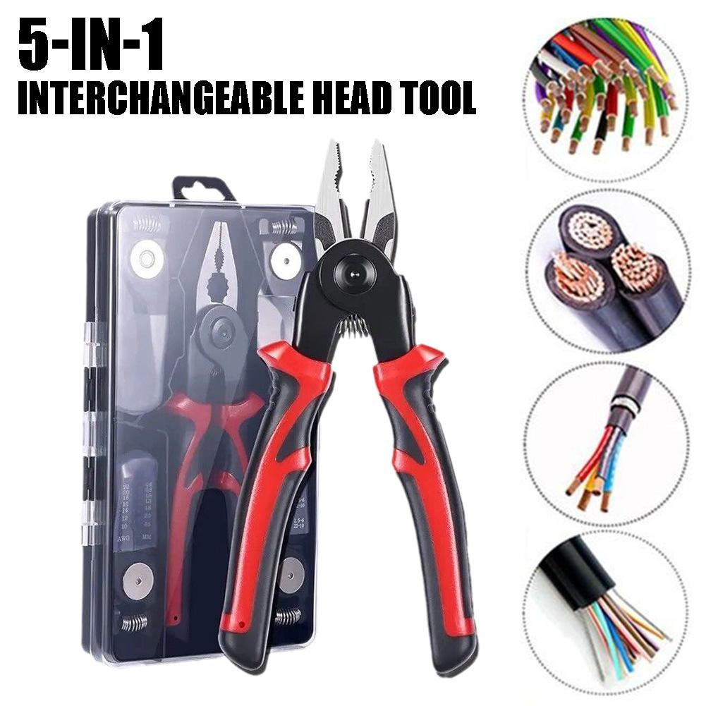 Multifunctional 5 In 1 Pliers Steel Wire Pliers Wire Stripping Pliers Interchangeable Head Tool Special For Electricians