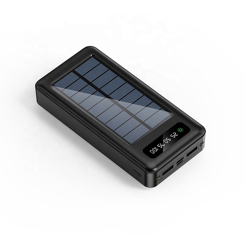 Solar Power Bank Large Capacity 20000 mAh Portable Fast Charging Outdoor Power Bank with Cable