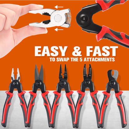 Multifunctional 5 In 1 Pliers Steel Wire Pliers Wire Stripping Pliers Interchangeable Head Tool Special For Electricians