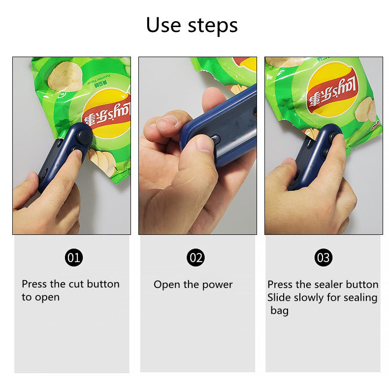 Handheld USB Rechargeable Mini Clip Bag Sealing Machine Food Plastic Bag Sealer Heat Seal with Cutter Portable Vacuum Sealer