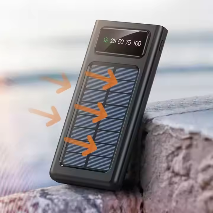 Solar Power Bank Large Capacity 20000 mAh Portable Fast Charging Outdoor Power Bank with Cable
