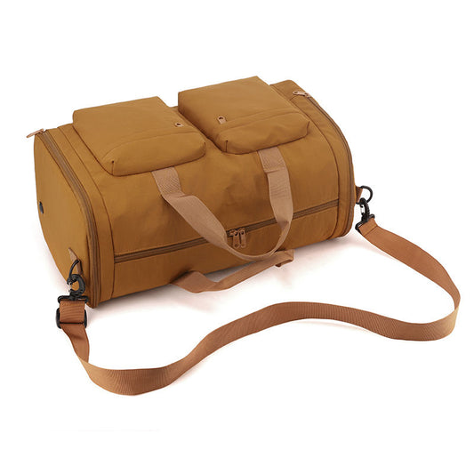 Foldable tote travel bag for women, large capacity, multi-pocket storage, canvas.