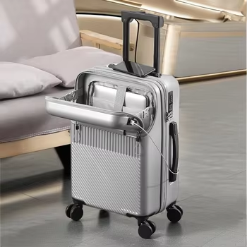 24-inch front-opening zippered travel suitcase, multi-functional office carry-on.