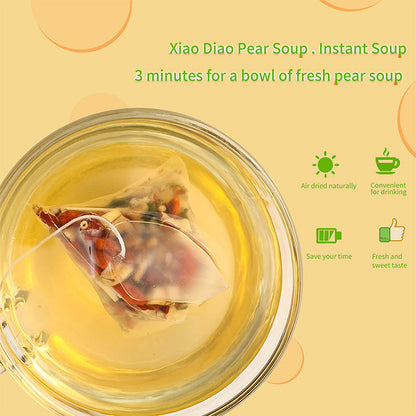 Organic Xiao Diao Pear Soup Tea Bag Herbal Blended Sachet Relieves Cough Soothes Throat Aids Digestion