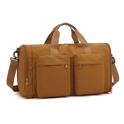 Foldable tote travel bag for women, large capacity, multi-pocket storage, canvas.