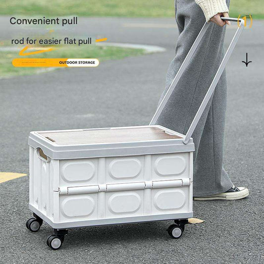 Car trunk storage box, outdoor camping storage box, folding camping organizer with wooden lid, picnic storage box