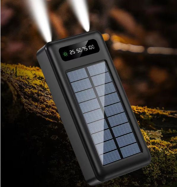 Solar Power Bank Large Capacity 20000 mAh Portable Fast Charging Outdoor Power Bank with Cable