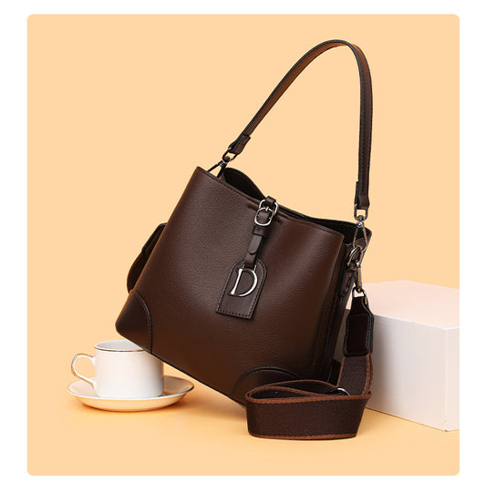 Simple & Elegant Brown Bucket Bag for Women: Large Capacity Tote, Perfect as Shoulder for shopping or outings