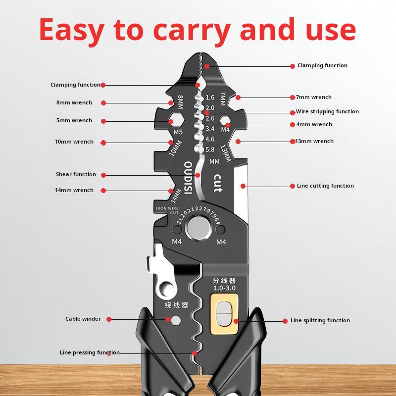 25-in-1 Multi-function Wire Stripping Pliers Suitable for Winding, Cutting, Stripping and Crimping Wires