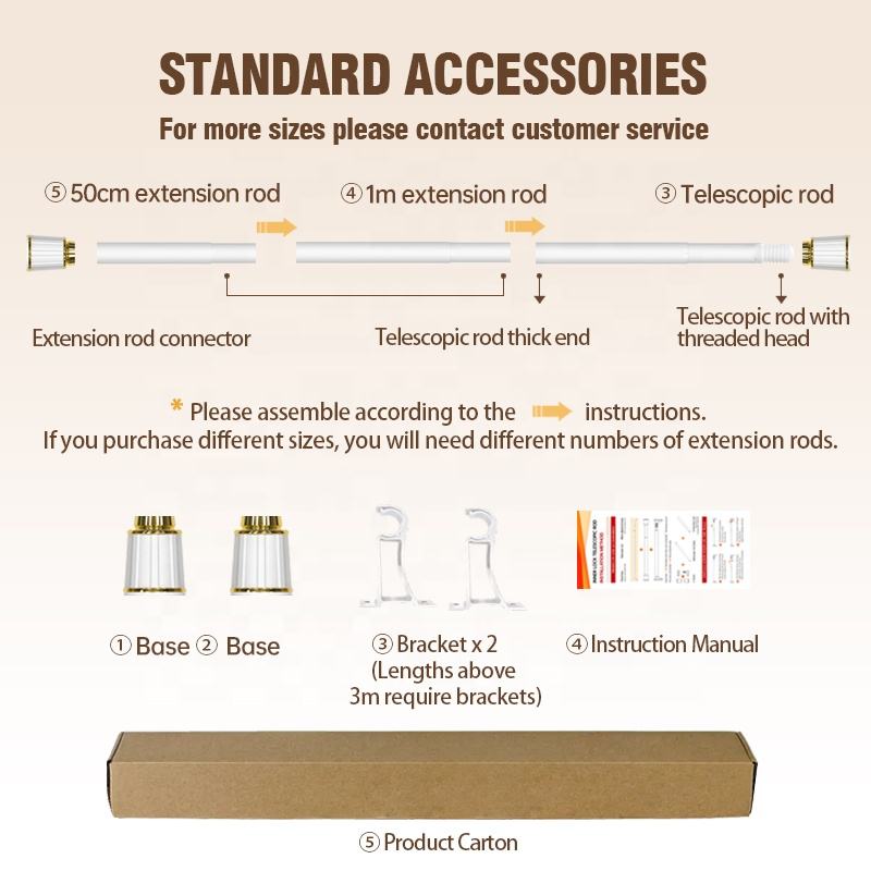 High quality 32mm Bold Pipe Diameter Non Rusting 2.1-3.0m Telescopic Curtain Rod Drill Free Adjustable Rod Curtain for Home