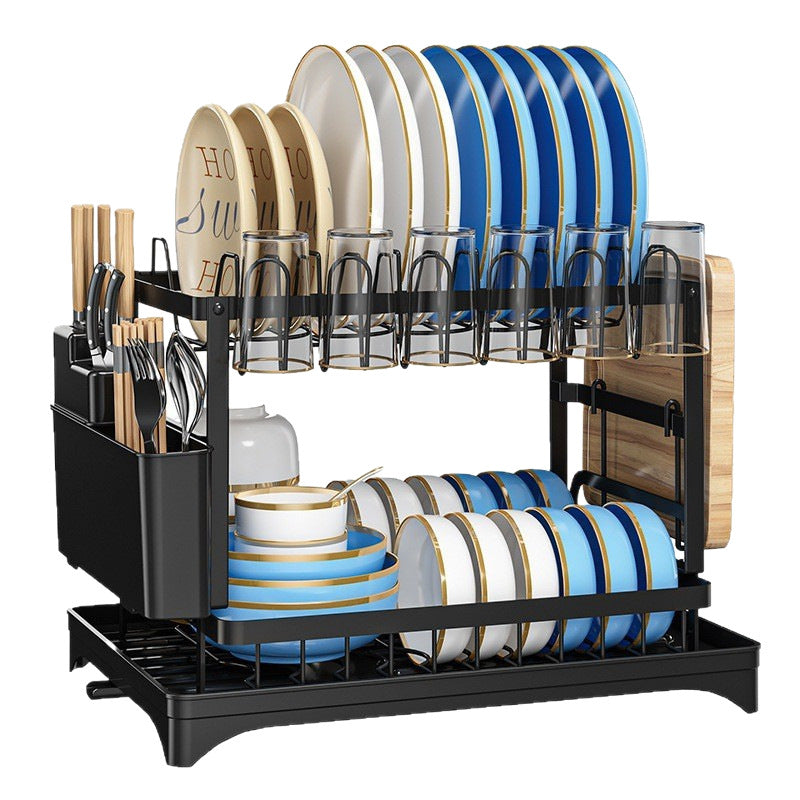 Household Kitchen Storage Rack Bowl & Dish Storage Sink Draining Rack with Draining Basket
