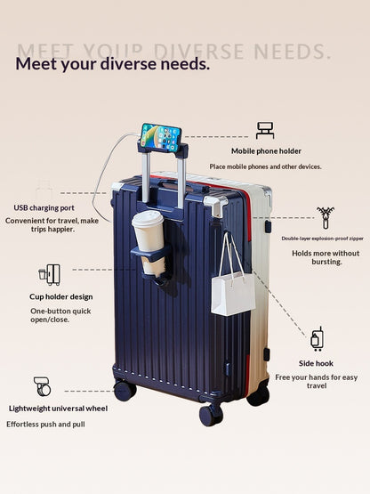 Stylish color-blocked large carry-on suitcase