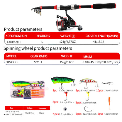 [24-hour delivery+Cash on delivery] Fishing rod combination set telescopic fishing combination portable ultra-light fishing rod combination fishing rod suitable for seawater and freshwater