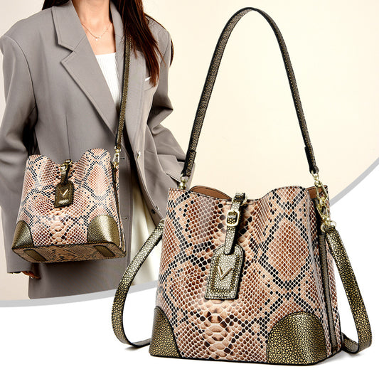 Snake Print Bucket Bag: A Trendy & Versatile Crossbody and Shoulder Bag for Women