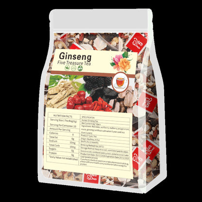 Ginseng and wolfberry tea has the effects of replenishing qi and blood, benefiting the liver and kidneys, strengthening the spleen and stomach, warming the meridians and nourishing yin. (6g*20)