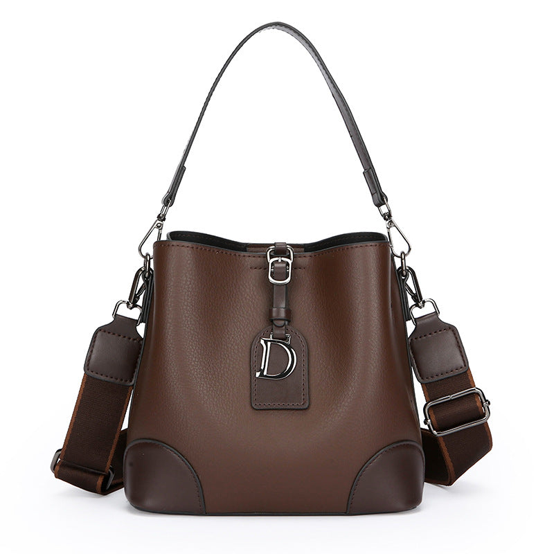 Simple & Elegant Brown Bucket Bag for Women: Large Capacity Tote, Perfect as Shoulder for shopping or outings
