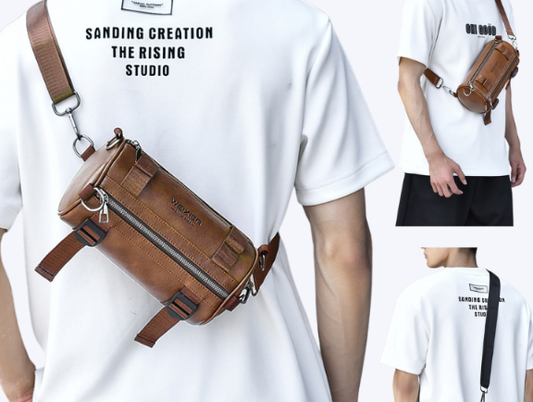 Trendy Leather Crossbody Bag, Large Capacity, Casual Waterproof Shoulder Bag for Men