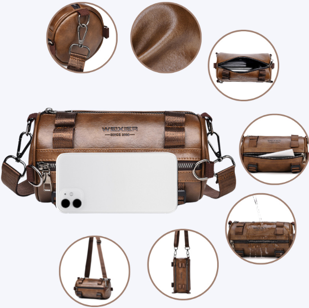 Trendy Leather Crossbody Bag, Large Capacity, Casual Waterproof Shoulder Bag for Men