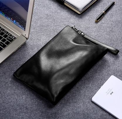 Genuine Top-Grain Cowhide Envelope Clutch for Men: Large Capacity, Minimalist Business & Casual Handbag